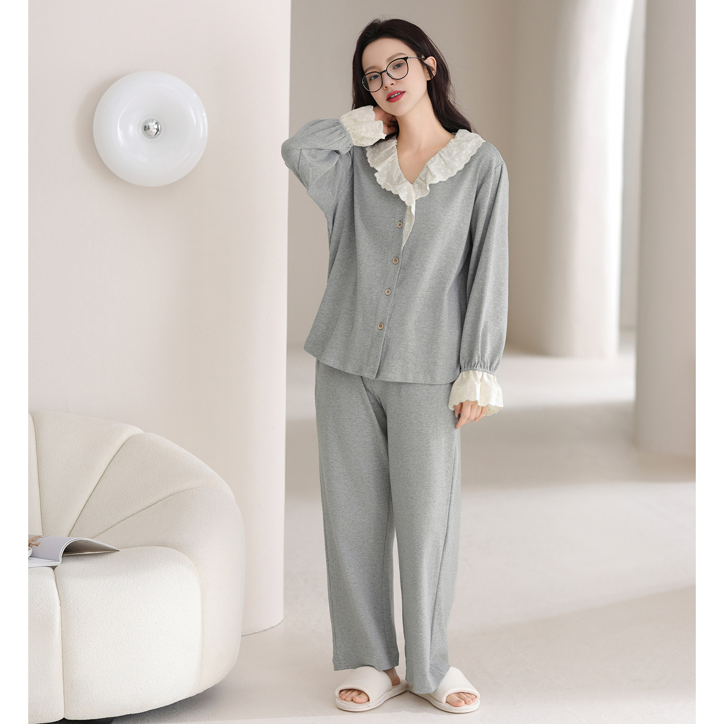 芬腾女士睡衣春秋季纯棉长袖套装简约时尚休闲宽松大码家居服春天,淘宝优惠券,粉丝福利购,淘宝优惠卷