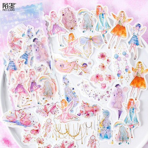 陌墨少女的祈愿烫金大贴纸包少女心小王子鲸鱼小树林手账和纸贴画 - 图0