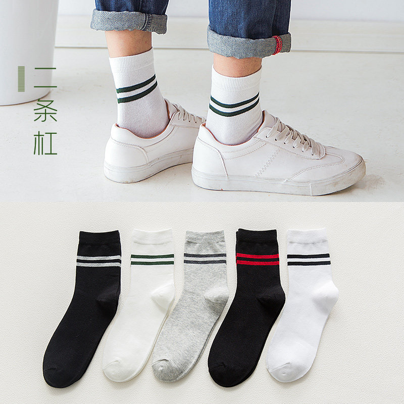 条纹百搭潮男士中筒运动袜子 玻璃街短袜/打底袜/丝袜/美腿袜