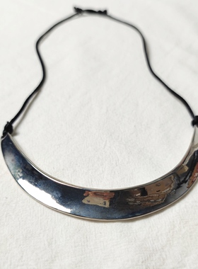 美国棉麻品牌 抛光镜面银色半圆环线绳项链 男女中性款