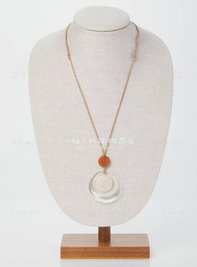 美国棉麻玻璃红色质感项链吊坠