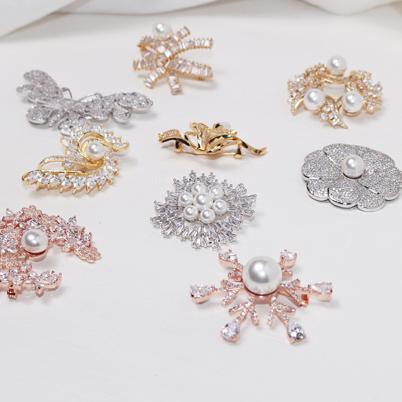 锆石精品胸针复古轻奢小众设计多款选仿珍珠zircon brooch pins-图0