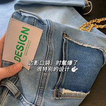 Strong push ~ self-retention ~ light color high waist loose elastic display slim hair side 90% straight barrel jeans lady 2022 new