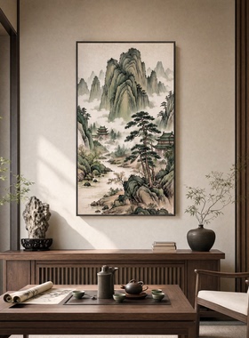 新中式装饰画客厅山水画玄关挂画走廊壁画办公室招财风水靠山图