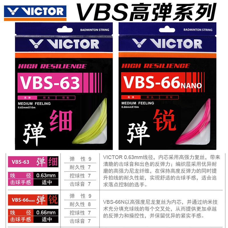 VICTOR威克多专业羽毛球拍线 高弹型 VBS-66N反弹操控/63落点控制 - 图0