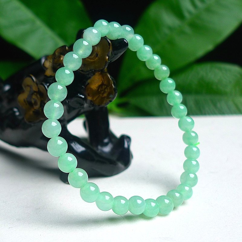 天然缅甸A货翡翠老坑冰润浅绿圆珠手串手链玉石珠链男女款带证书,淘宝优惠券,粉丝福利购,淘宝优惠卷