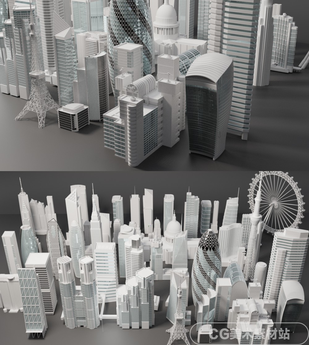 Blender C4D世界著名高楼大厦摩天大楼写字楼CBD商区3D模型素材-图1