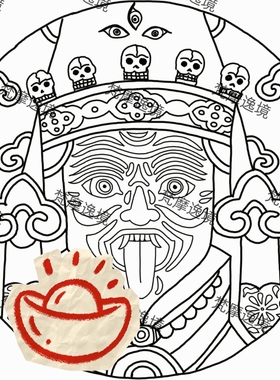 唐卡手绘DIY扎基拉姆唐卡吊坠画芯描金涂色佛像白描唐卡白描底稿