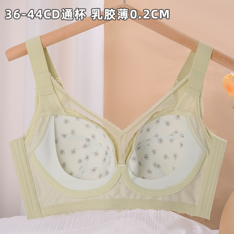 夏季乳胶薄款0.2cm大码胖mm大胸显小内衣无钢圈收副乳女士文胸 - 图0