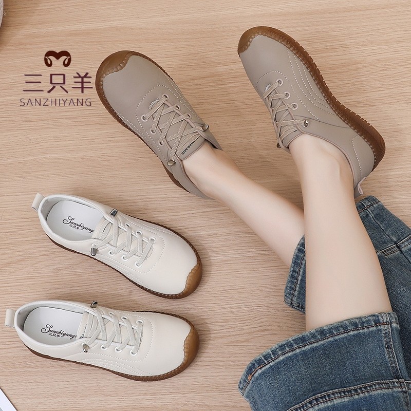 三只羊休闲妈妈鞋2026新款一脚蹬春秋舒适健步鞋百搭真皮小白鞋女,淘宝优惠券,粉丝福利购,淘宝优惠卷