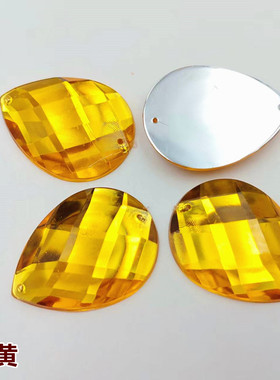 亚克力彩色水滴网面平底双孔手缝钻30x40mm 服装饰品配件装饰宝石