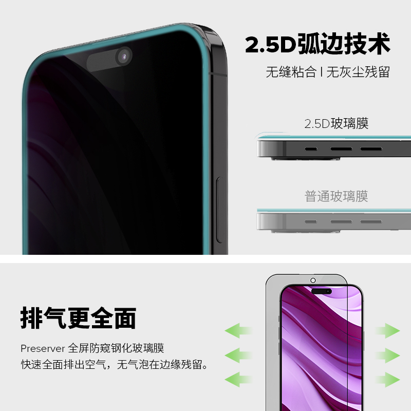 JCPal本朴 屏幕膜适用苹果手机iPhone16Promax15防指纹防油污全屏防偷窥耐刮磨高透光高灵敏度钢化玻璃保护膜