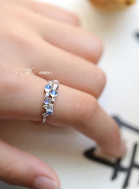 缪媞天然银通勤简约月光石戒指