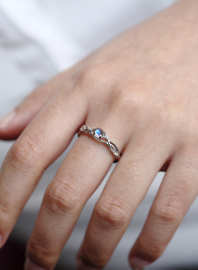 天然蓝彩月光石男女情侣对戒学生