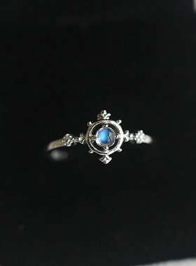 月光石指环女饰品天然戒指纯银