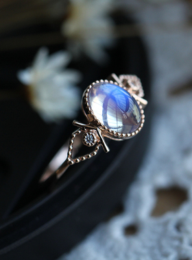 戒指斯里兰卡月光石14k金女蓝彩