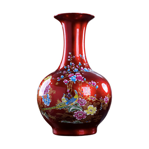 景德镇陶瓷器花瓶大号中国红色乔迁新家装饰品家居客厅落地摆件 - 图0