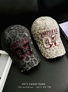 chi's潮牌豹纹刺绣棒球帽显瘦