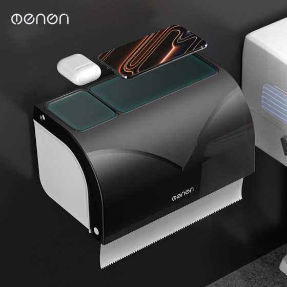 Bathroom tissue box with extra space and no need to punch holes