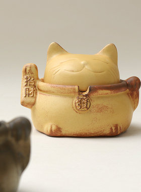 招财猫陶瓷带盖防风烟灰缸