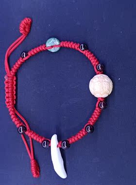 艺坤原创桃核狗牙翠玉平安宝宝红绳桃核手链桃木桃篮饰品儿童手链