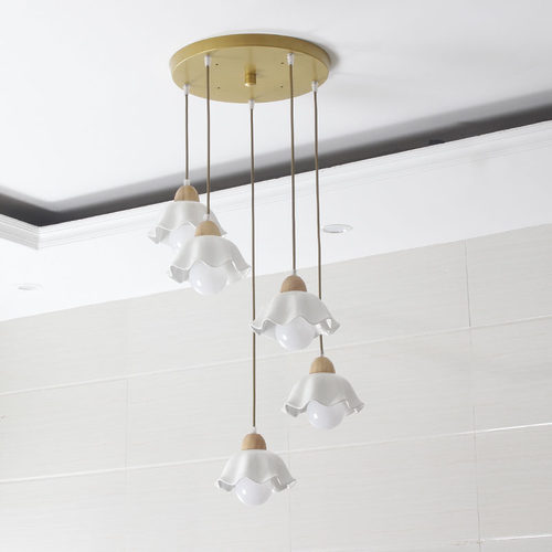 北欧loft小复式客厅别墅陶瓷楼梯间长吊灯日式极简原木三头餐厅灯 - 图0