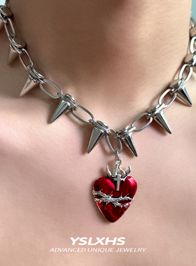 爱心铆钉y2k亚文化配饰朋克项链男choker小众设计颈链原创锁骨链