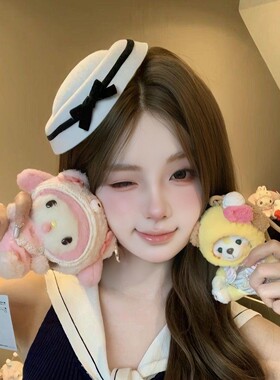 蝴蝶结小礼帽女日系海军风lolita水手帽法式赫本高端圆顶帽子头饰