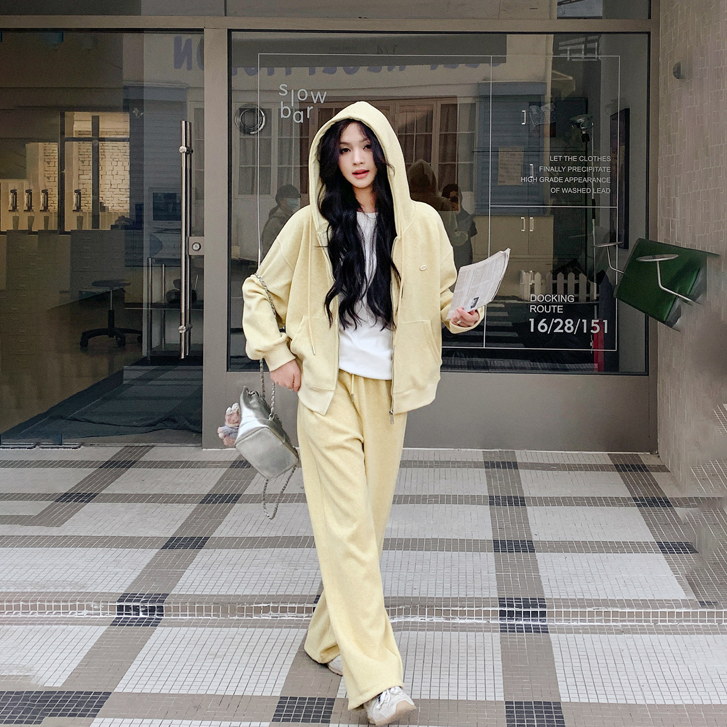 慵懒风黄色连帽卫衣长裤套装女春季2026新款休闲运动高级感两件套,淘宝优惠券,粉丝福利购,淘宝优惠卷