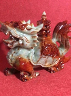 大龙龟中式客厅岫玉龙龟摆件玉石玄武龙龟大号一对家居饰品摆件