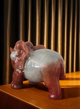 天然玉石大象摆件客厅玄关办公室桌面装饰品乔迁送礼