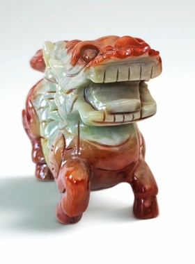 岫玉麒麟招财摆件玉石公母一对办公室客厅玄关书房乔迁送礼