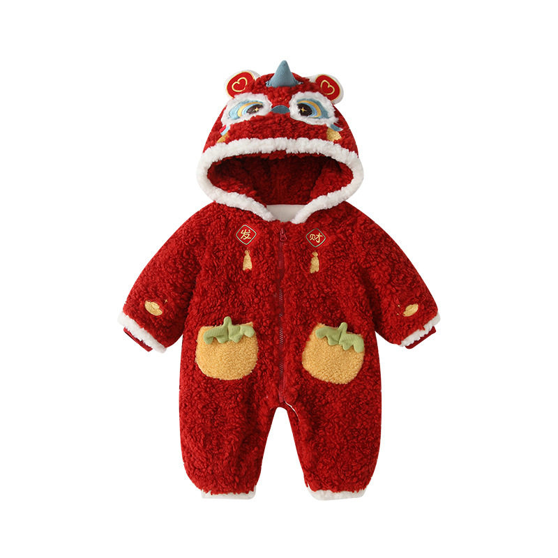 中式婴儿绒面红色连体衣喜庆周岁满月爬爬服加厚新生儿喜庆拜年服,淘宝优惠券,粉丝福利购,淘宝优惠卷