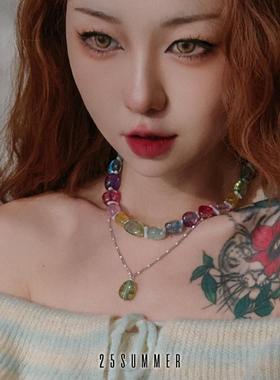 25SUMMER爆花水晶石女彩色项链