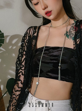 25SUMMER黑贝金属流苏女项链