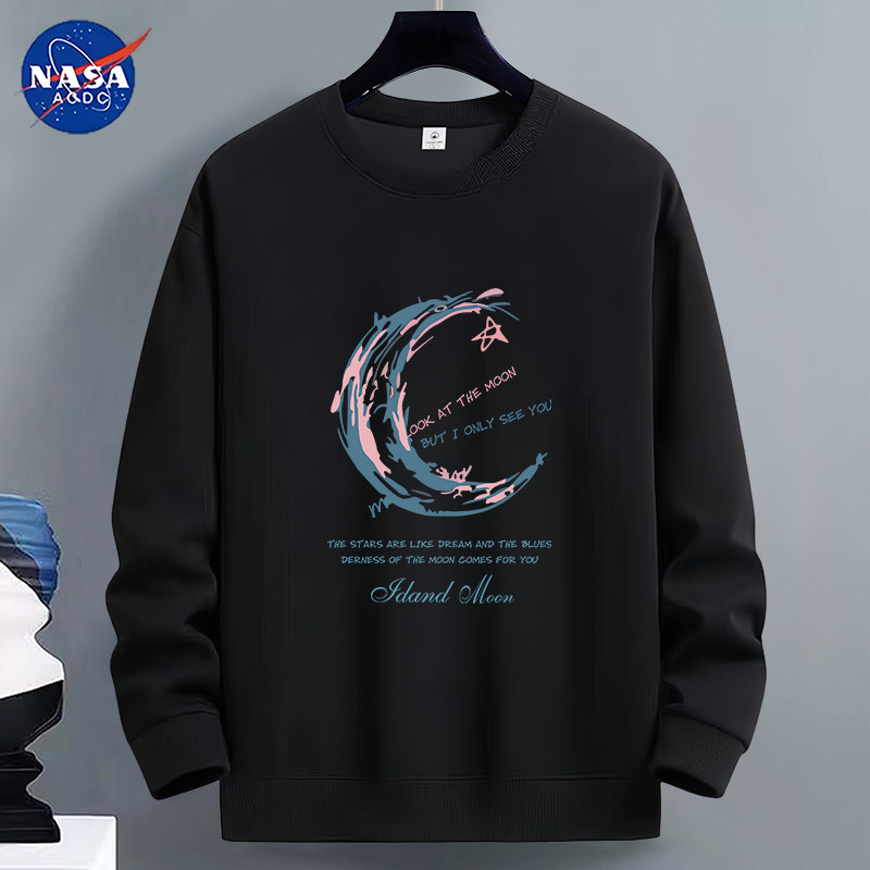 NASA co-branded autumn and winter men's sweatshirt 2025 new loose velvet thickened youth bottoming shirt long-sleeved trendy