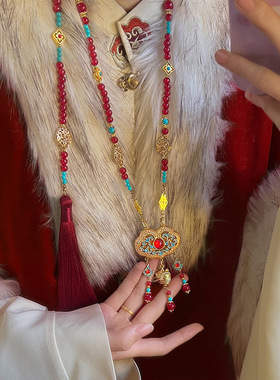 新中式平安锁红璎珞流苏项链