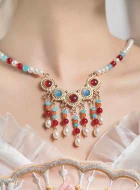 汉服配饰项链古典旗袍吊坠古风女复古宫廷短款璎珞项圈