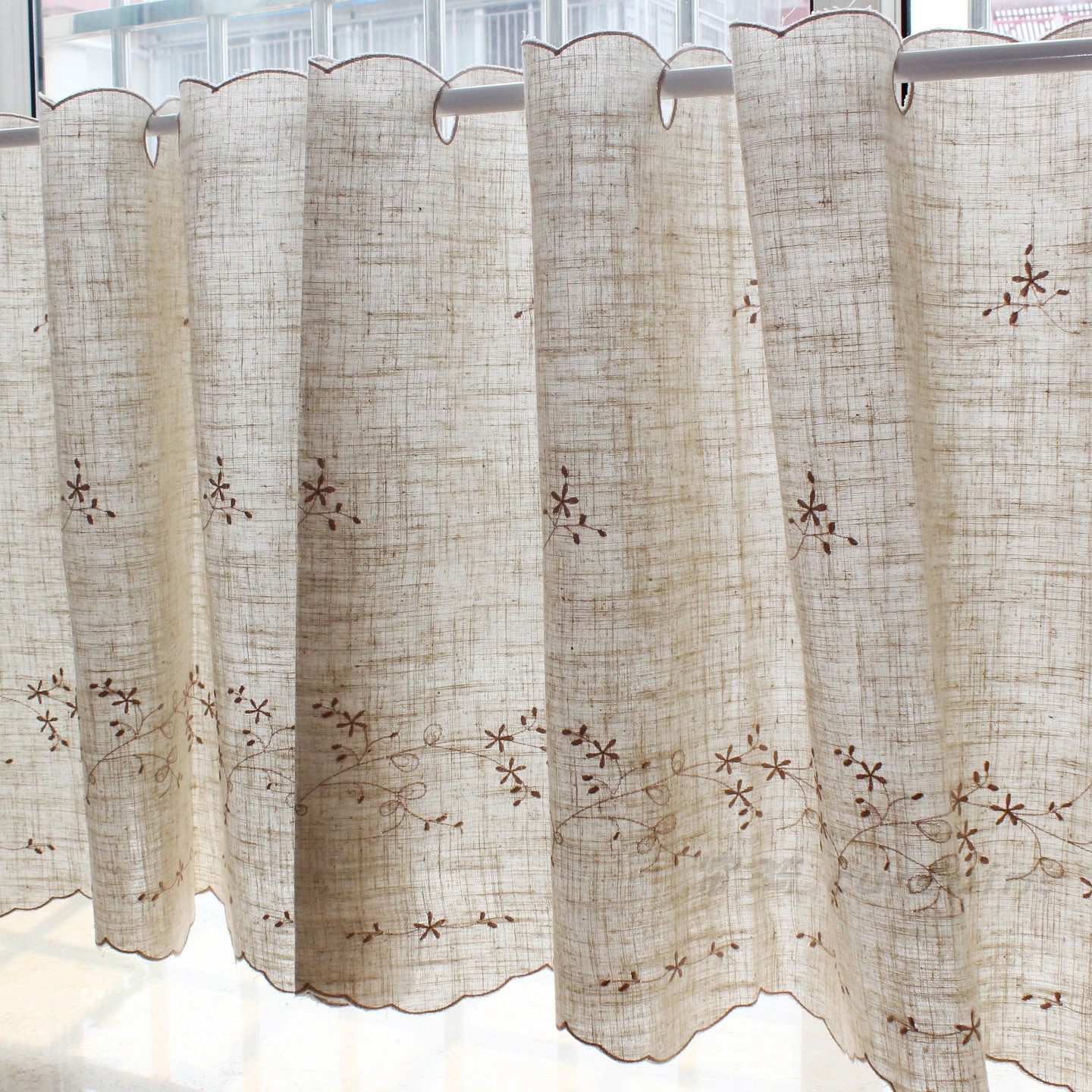 唯美刺绣小花咖啡帘半帘小短帘穿杆帘橱柜帘隔断帘厨房小窗帘门帘,淘宝优惠券,粉丝福利购,淘宝优惠卷