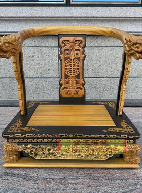 仿黑檀文椅神明座椅仙家龙椅神尊叠椅加高底座神像佛椅子木雕工艺
