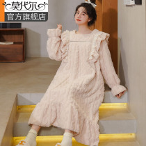 Sleeping Dress Woman Autumn Winter Mid long Coral Suede 2023 New Plus Suede Thickening Pyjamas Cute Dress With Dress Jacquard Suede