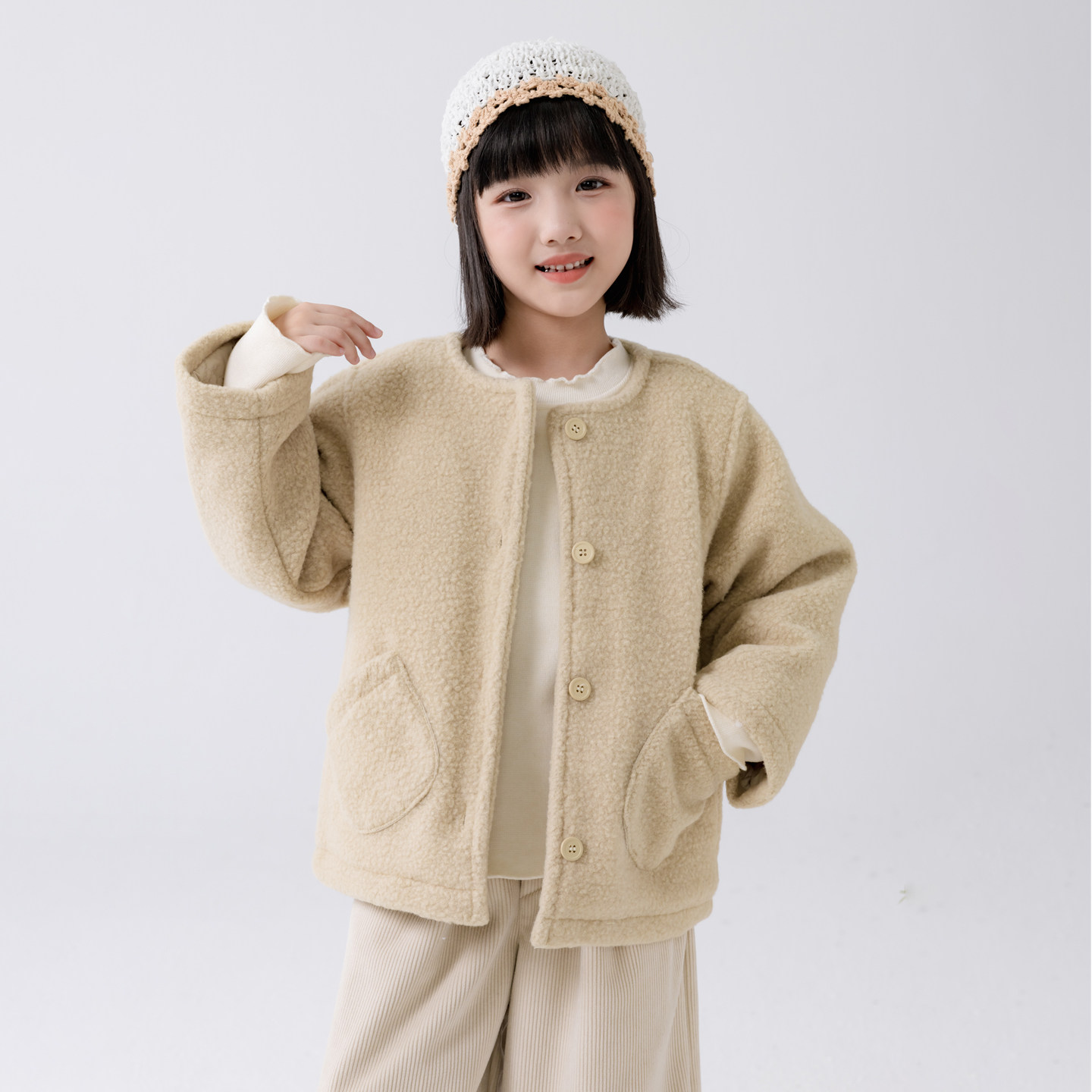 哈依鲁2025冬季新款女童加绒夹棉外套儿童宽松毛呢加厚保暖上衣潮,淘宝优惠券,粉丝福利购,淘宝优惠卷