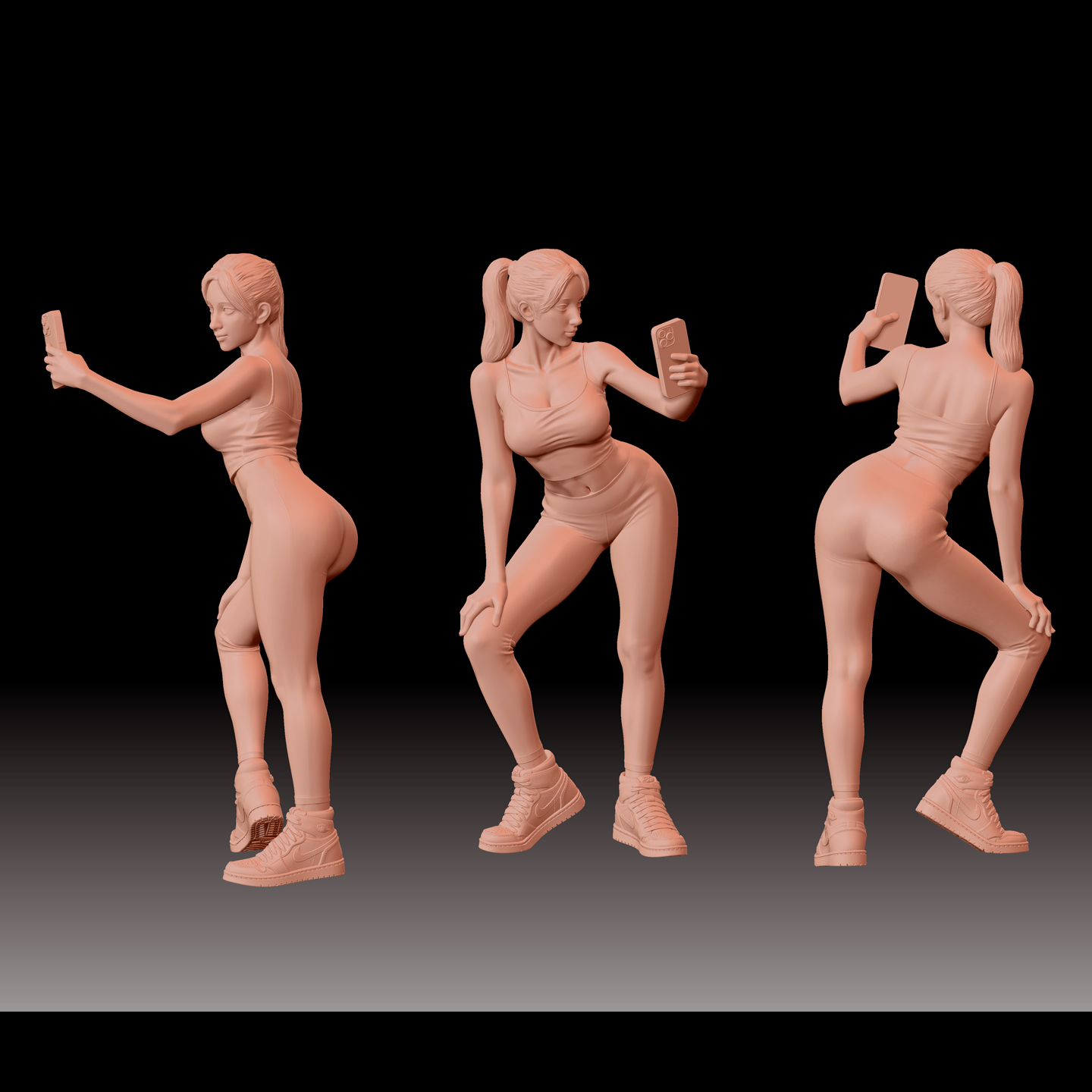 A43微缩模型:1/64比例小人偶阳光瑜伽裤姐姐美女穿AJ自拍树脂白模 - 图0