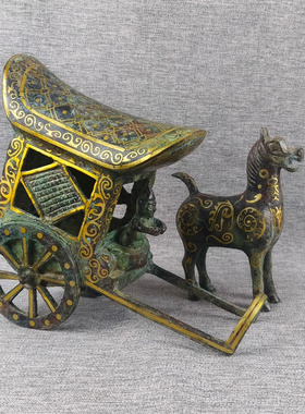 青铜器仿古摆件铜马车单马拉车
