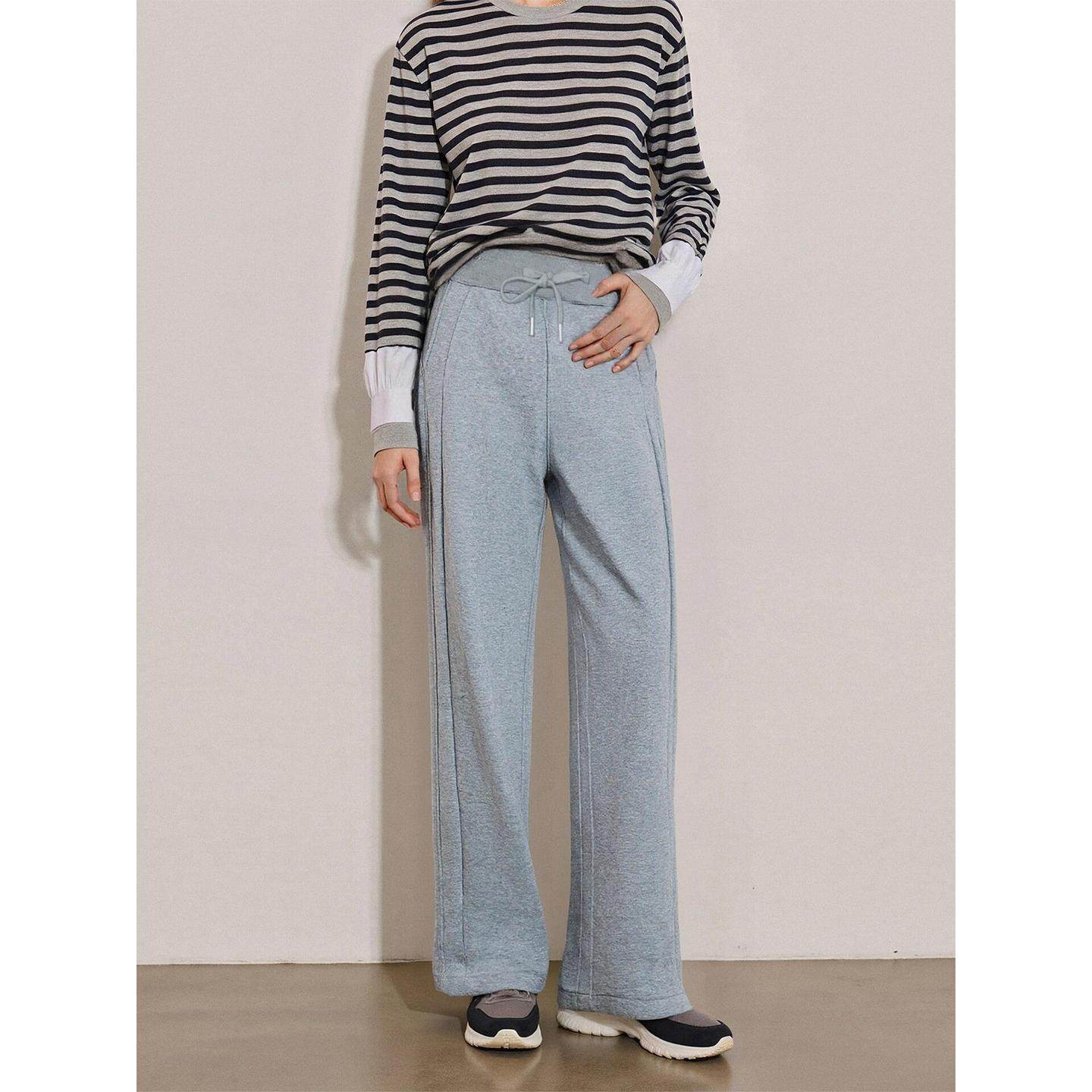 Basic House/百家好黑色阔腿运动裤女士冬季加绒加厚高腰直筒卫裤,淘宝优惠券,粉丝福利购,淘宝优惠卷