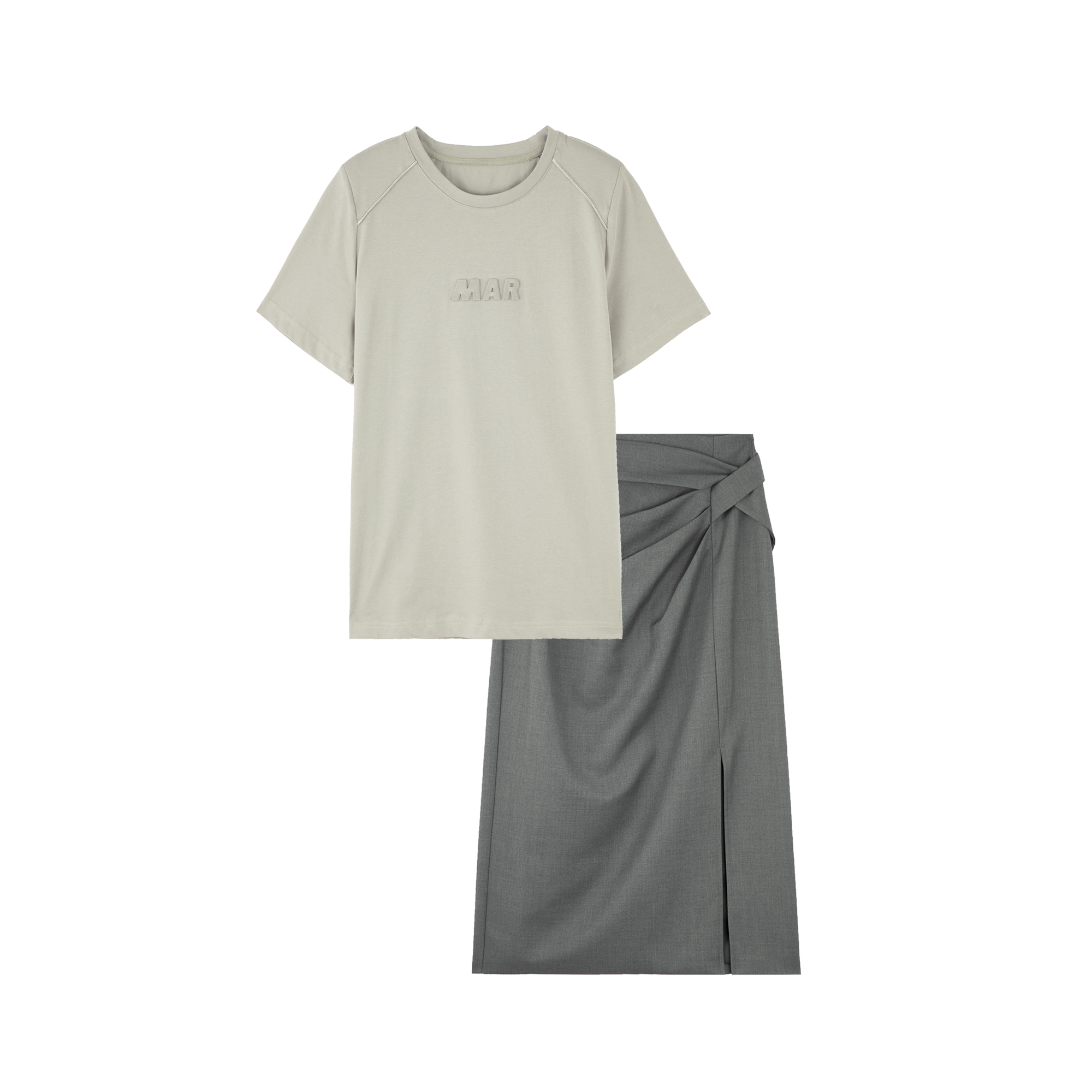 Basic House/百家好字母短袖T恤女夏季新款设计感半身裙套装