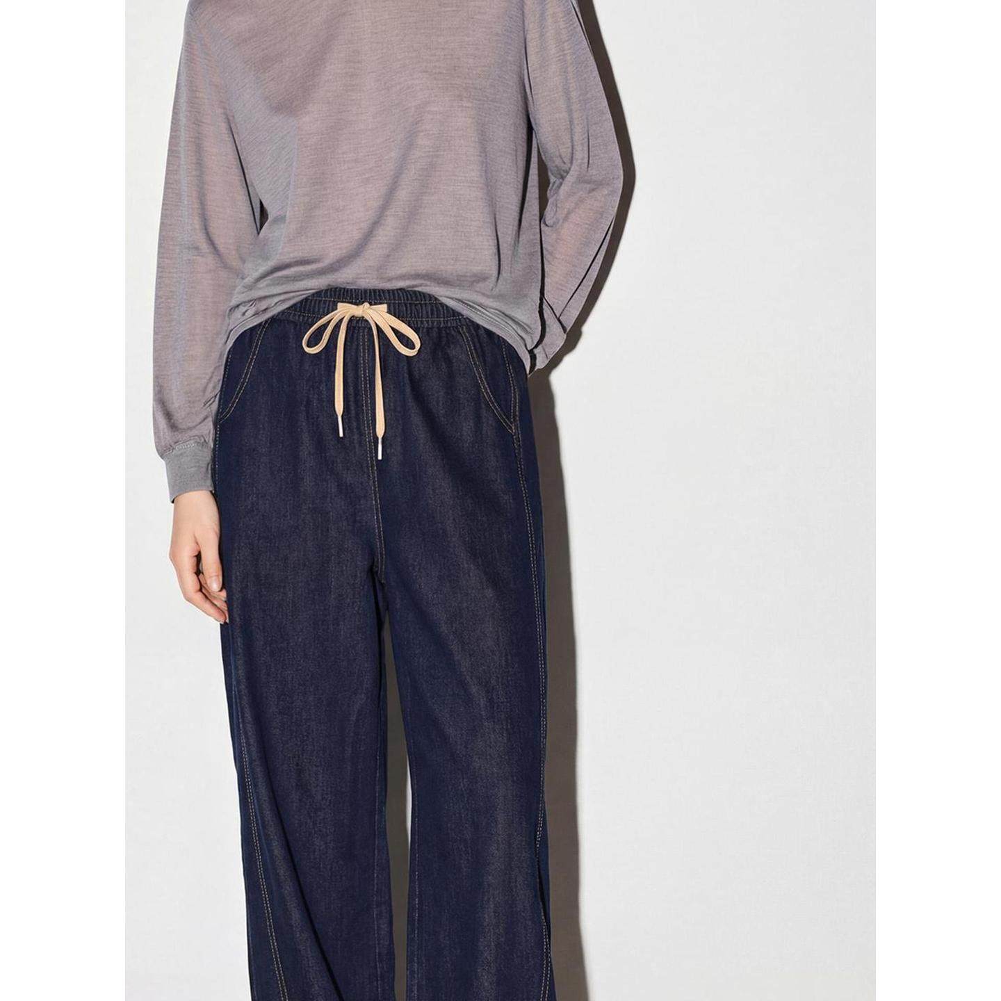 Basic House/百家好天丝阔腿牛仔裤女2026春季新款抽绳垂感拖地裤,淘宝优惠券,粉丝福利购,淘宝优惠卷