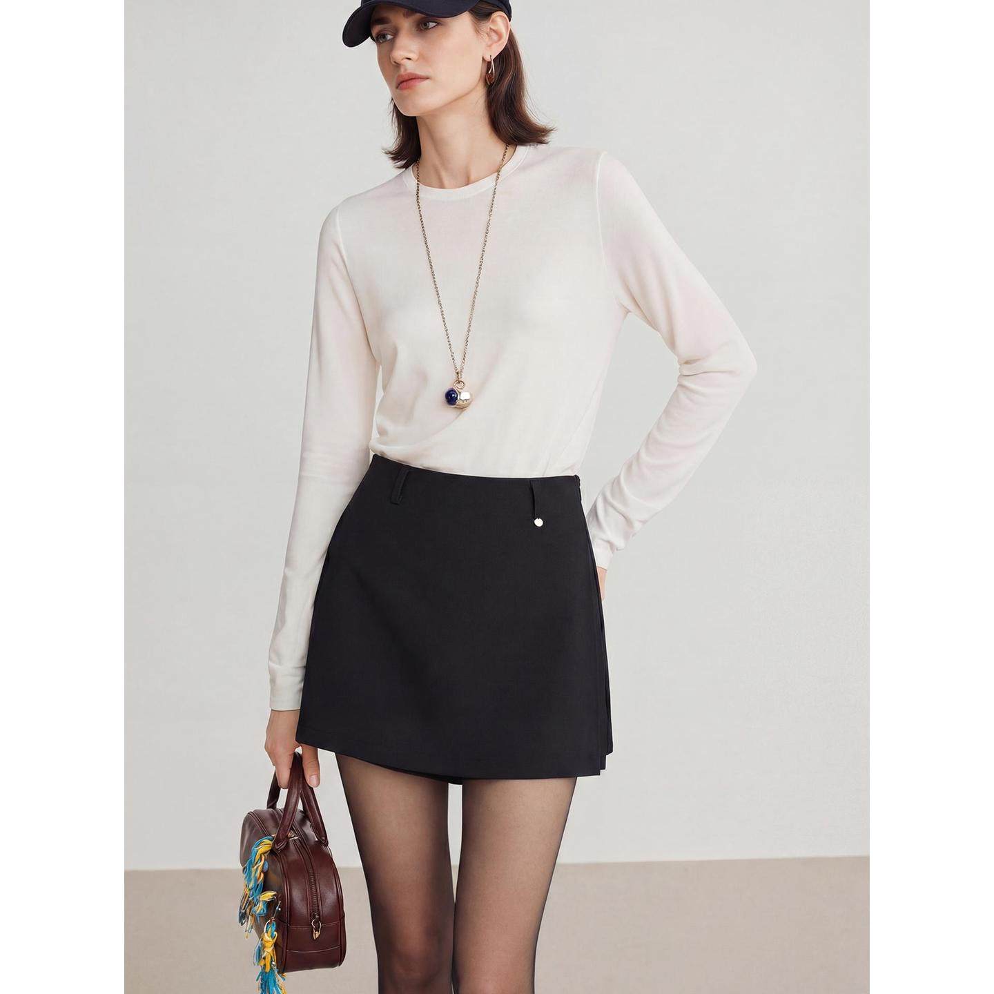 Basic House/百家好黑色开叉西装裤裙女2026春季新款显瘦A字短裙,淘宝优惠券,粉丝福利购,淘宝优惠卷