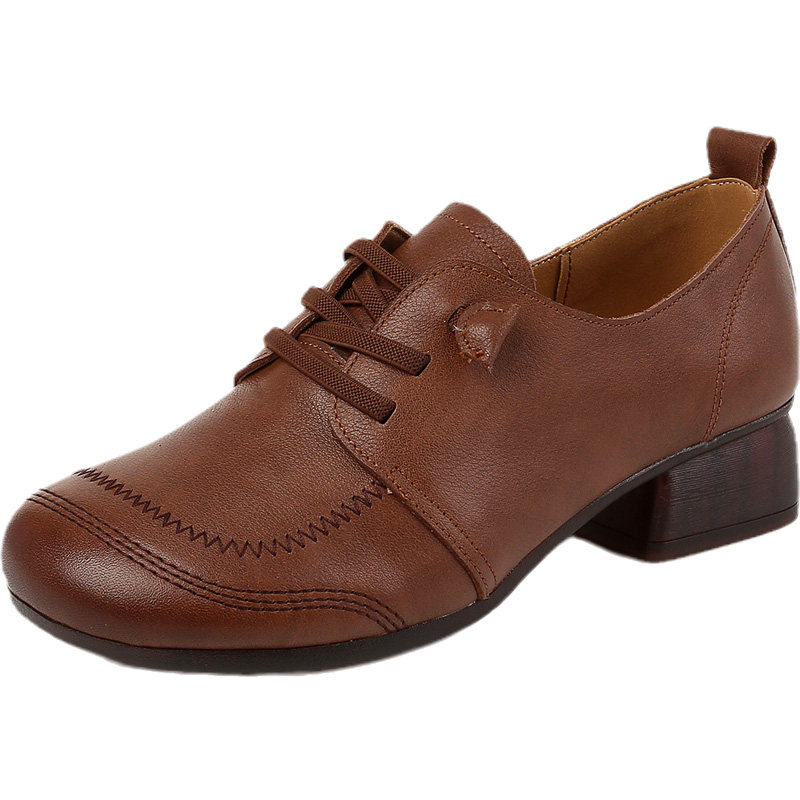 新款中跟妈妈鞋秋季单鞋真皮女鞋大码皮鞋舒适圆头休闲粗跟深口鞋,淘宝优惠券,粉丝福利购,淘宝优惠卷