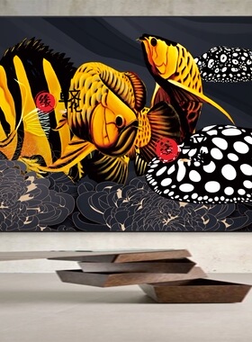 龙鱼装饰画有框挂画红龙金龙客厅餐厅玄关过道现代简约艺术南美画
